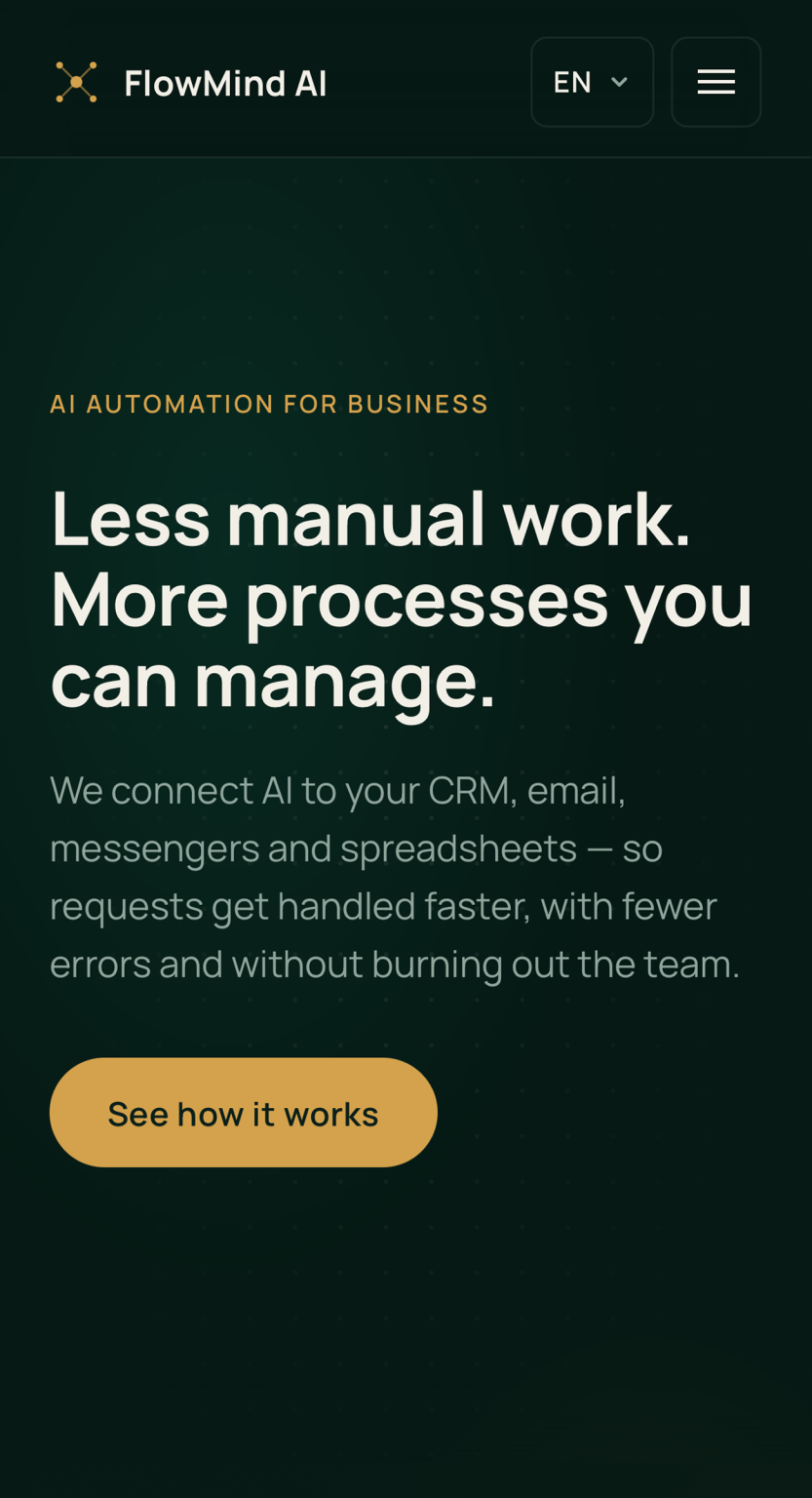 FlowMind AI — лендинг услуг AI-автоматизации — mobile screenshot