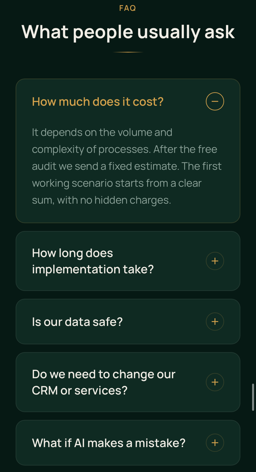 FlowMind AI — лендинг услуг AI-автоматизации — mobile screenshot