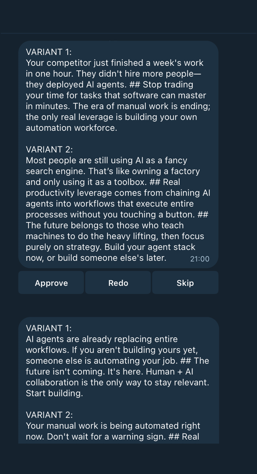 AI — система мониторинга контента и подготовки постов — mobile screenshot